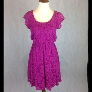 Magenta Lace Cap Sleeved Dress